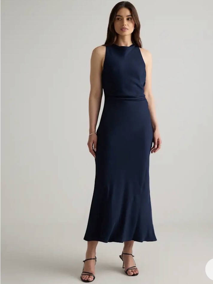 Nwt Quince Navy Washable Silk High Neck Crossback Dress Size Small